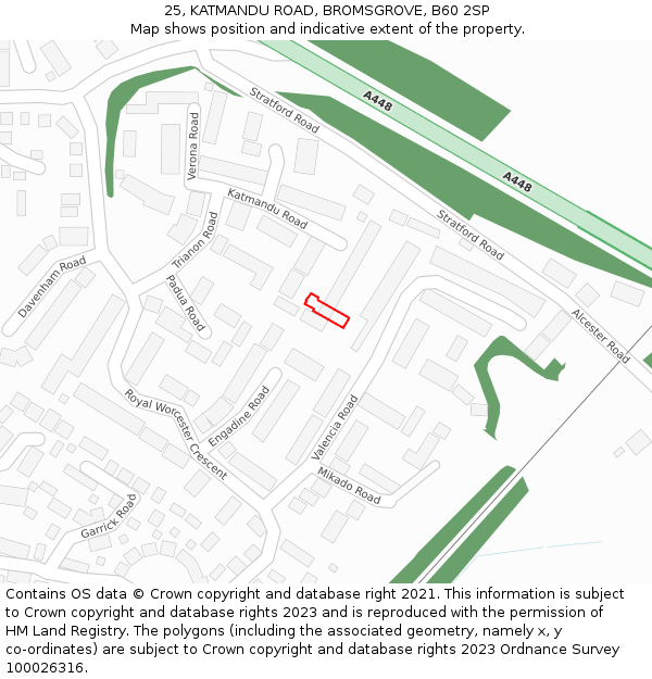 25, KATMANDU ROAD, BROMSGROVE, B60 2SP: Location map and indicative extent of plot