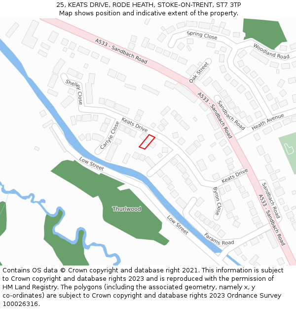 25, KEATS DRIVE, RODE HEATH, STOKE-ON-TRENT, ST7 3TP: Location map and indicative extent of plot