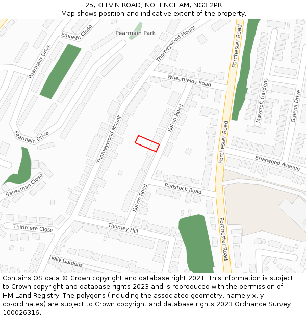 25, KELVIN ROAD, NOTTINGHAM, NG3 2PR: Location map and indicative extent of plot