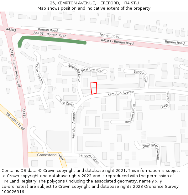 25, KEMPTON AVENUE, HEREFORD, HR4 9TU: Location map and indicative extent of plot