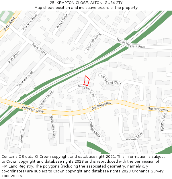 25, KEMPTON CLOSE, ALTON, GU34 2TY: Location map and indicative extent of plot