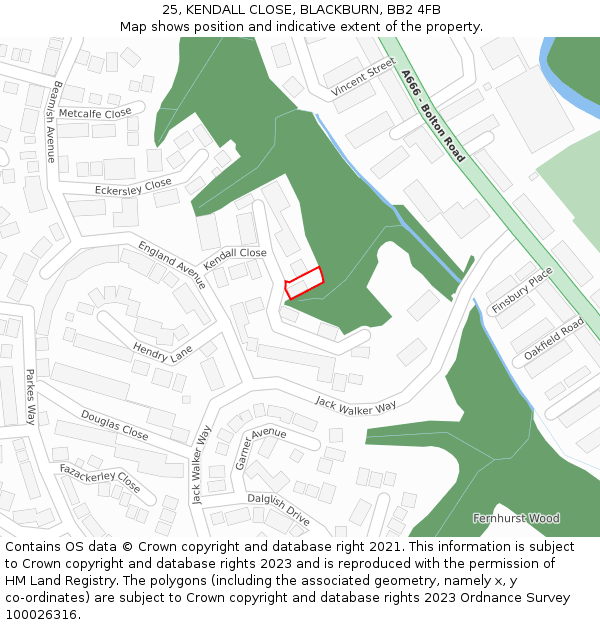 25, KENDALL CLOSE, BLACKBURN, BB2 4FB: Location map and indicative extent of plot