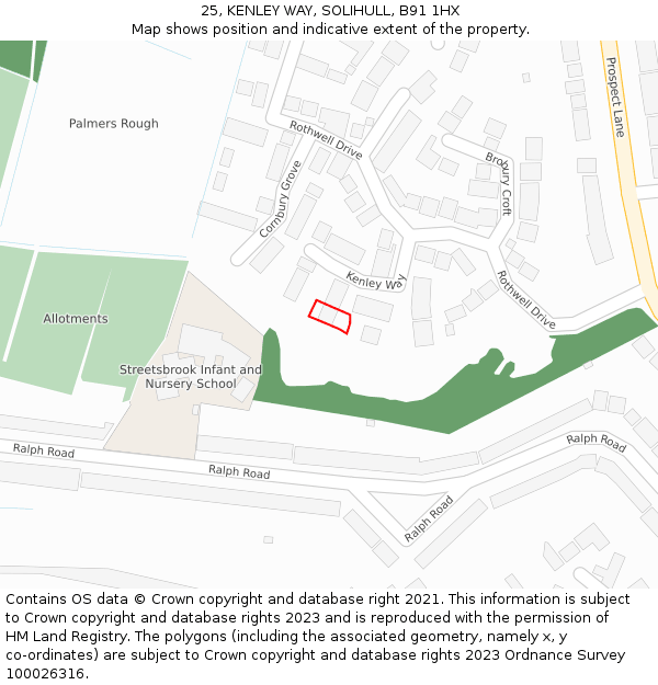 25, KENLEY WAY, SOLIHULL, B91 1HX: Location map and indicative extent of plot