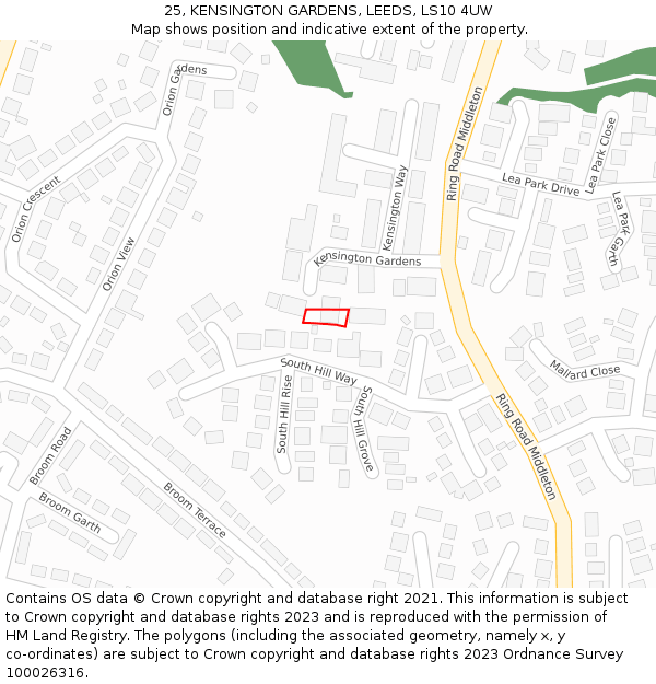 25, KENSINGTON GARDENS, LEEDS, LS10 4UW: Location map and indicative extent of plot