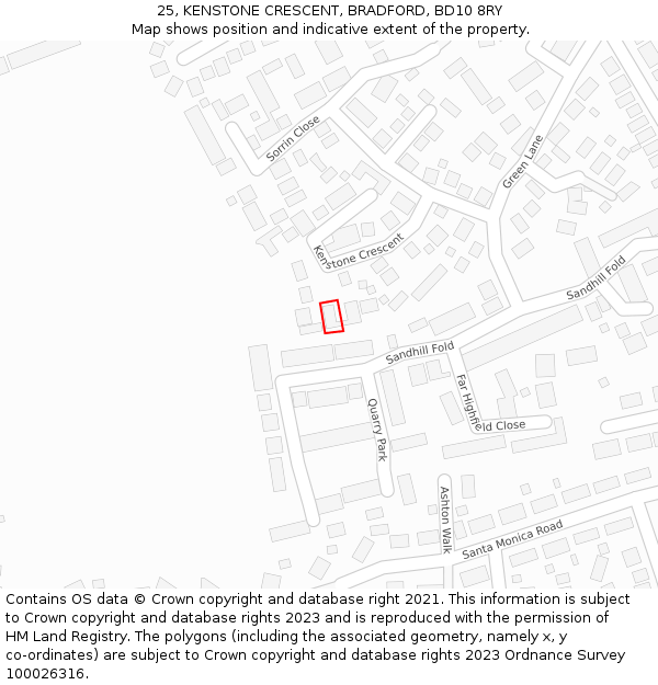 25, KENSTONE CRESCENT, BRADFORD, BD10 8RY: Location map and indicative extent of plot