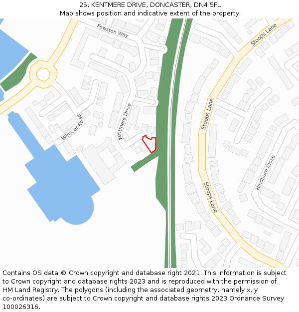 25, KENTMERE DRIVE, DONCASTER, DN4 5FL: Location map and indicative extent of plot