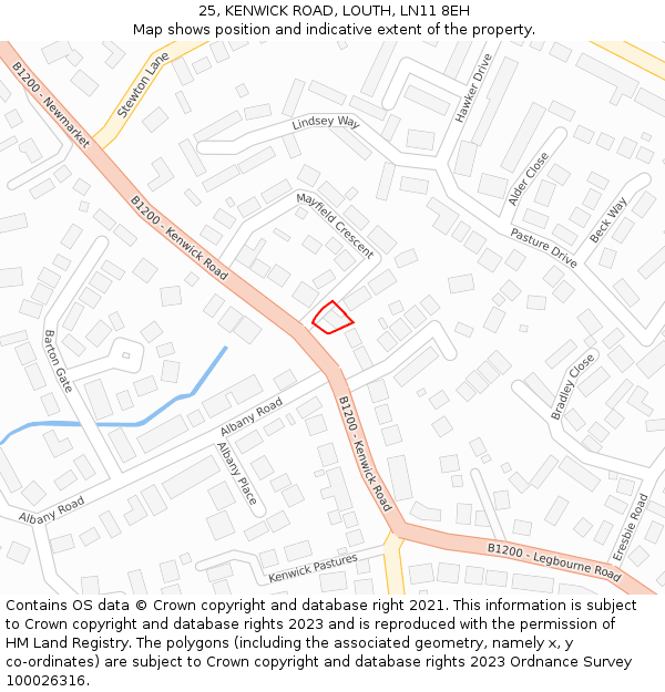 25, KENWICK ROAD, LOUTH, LN11 8EH: Location map and indicative extent of plot