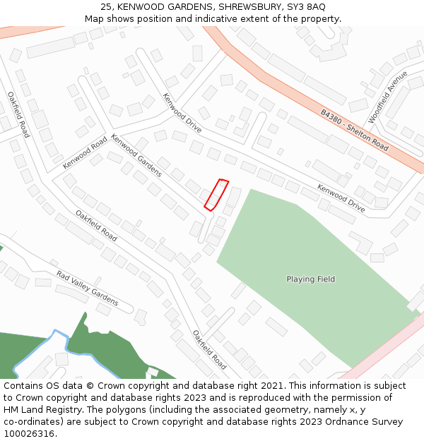 25, KENWOOD GARDENS, SHREWSBURY, SY3 8AQ: Location map and indicative extent of plot