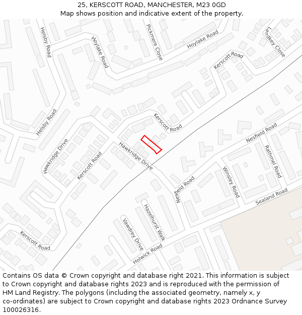 25, KERSCOTT ROAD, MANCHESTER, M23 0GD: Location map and indicative extent of plot