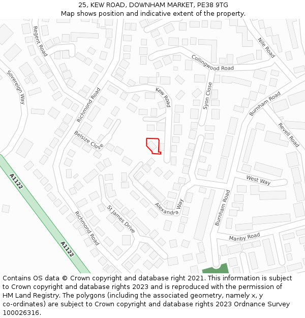 25, KEW ROAD, DOWNHAM MARKET, PE38 9TG: Location map and indicative extent of plot