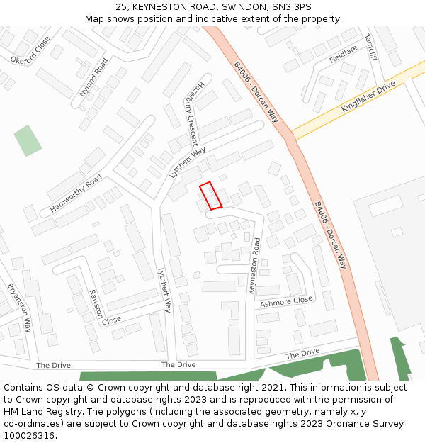 25, KEYNESTON ROAD, SWINDON, SN3 3PS: Location map and indicative extent of plot