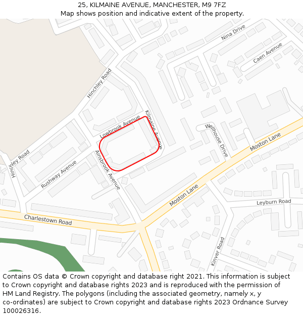 25, KILMAINE AVENUE, MANCHESTER, M9 7FZ: Location map and indicative extent of plot