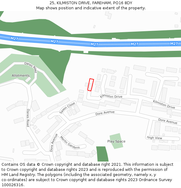 25, KILMISTON DRIVE, FAREHAM, PO16 8DY: Location map and indicative extent of plot