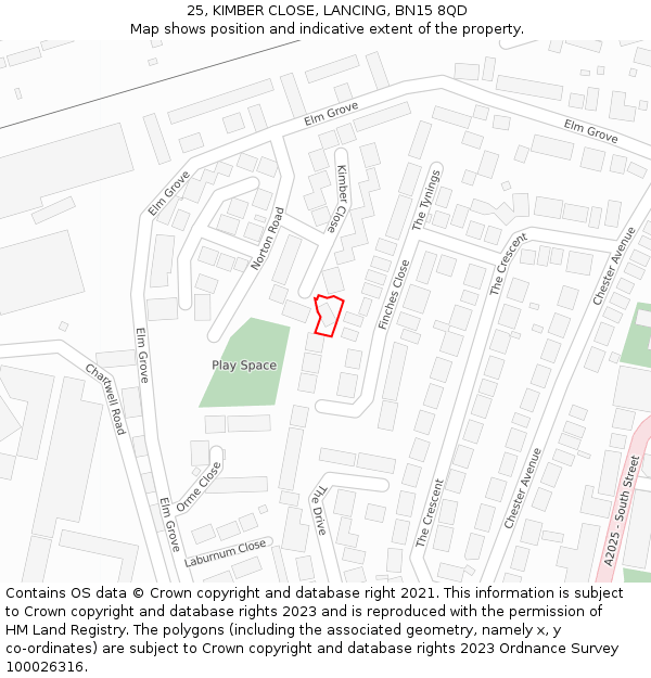 25, KIMBER CLOSE, LANCING, BN15 8QD: Location map and indicative extent of plot