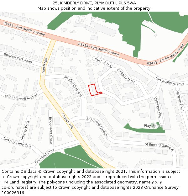 25, KIMBERLY DRIVE, PLYMOUTH, PL6 5WA: Location map and indicative extent of plot