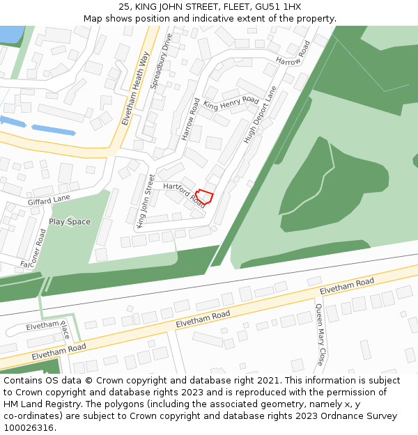 25, KING JOHN STREET, FLEET, GU51 1HX: Location map and indicative extent of plot