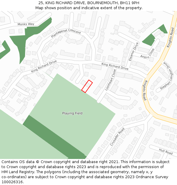25, KING RICHARD DRIVE, BOURNEMOUTH, BH11 9PH: Location map and indicative extent of plot