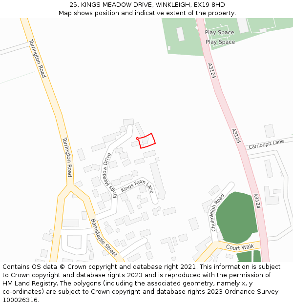 25, KINGS MEADOW DRIVE, WINKLEIGH, EX19 8HD: Location map and indicative extent of plot