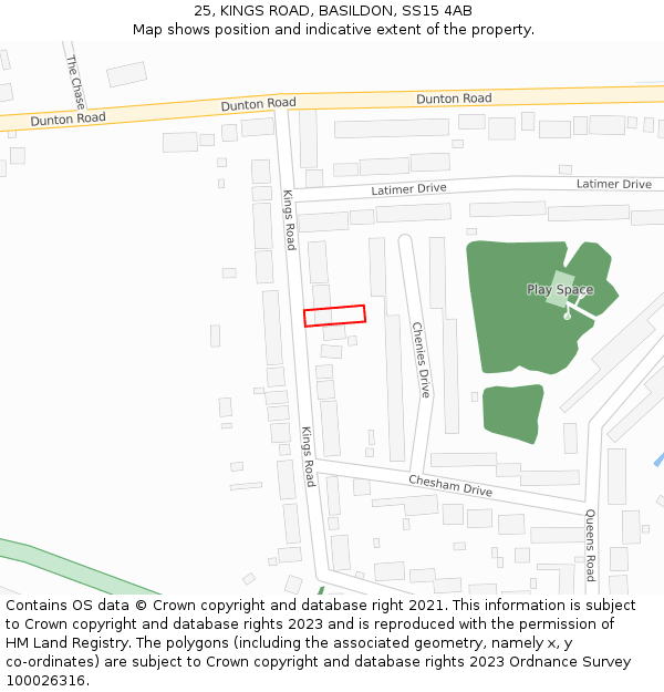 25, KINGS ROAD, BASILDON, SS15 4AB: Location map and indicative extent of plot