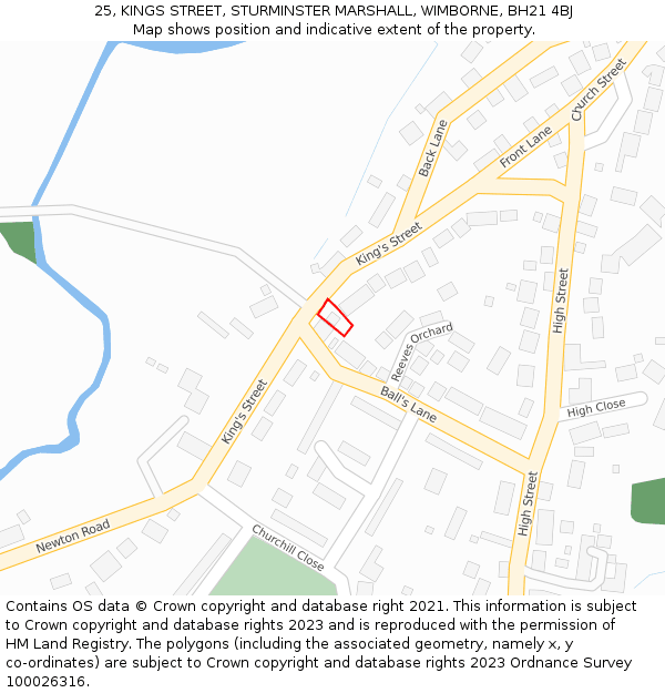 25, KINGS STREET, STURMINSTER MARSHALL, WIMBORNE, BH21 4BJ: Location map and indicative extent of plot