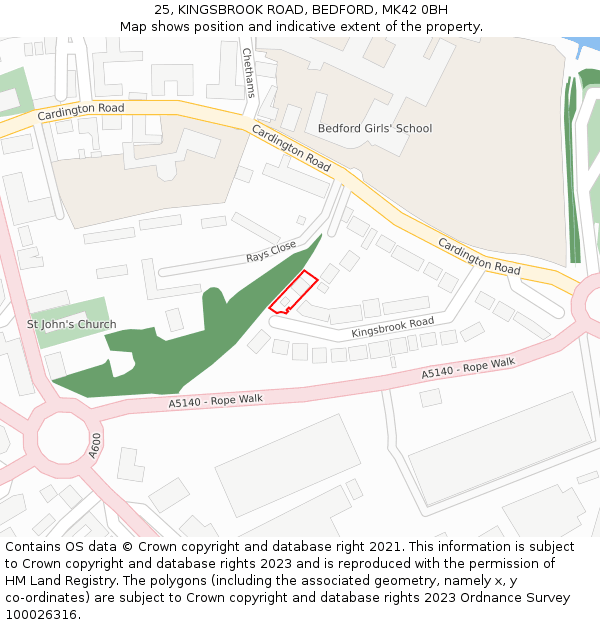 25, KINGSBROOK ROAD, BEDFORD, MK42 0BH: Location map and indicative extent of plot