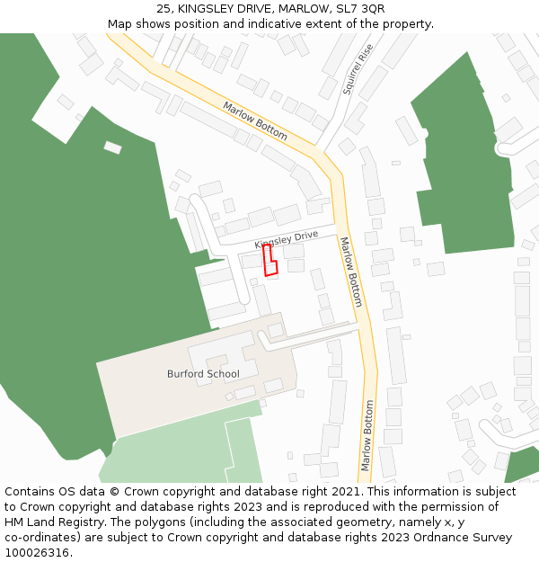 25, KINGSLEY DRIVE, MARLOW, SL7 3QR: Location map and indicative extent of plot