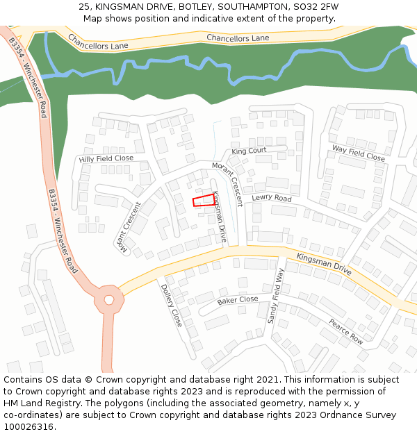 25, KINGSMAN DRIVE, BOTLEY, SOUTHAMPTON, SO32 2FW: Location map and indicative extent of plot