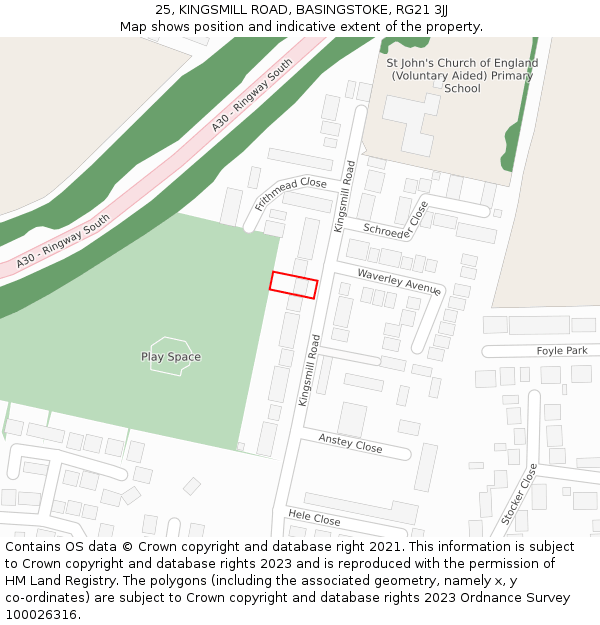 25, KINGSMILL ROAD, BASINGSTOKE, RG21 3JJ: Location map and indicative extent of plot