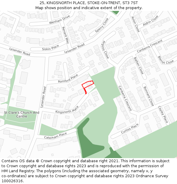 25, KINGSNORTH PLACE, STOKE-ON-TRENT, ST3 7ST: Location map and indicative extent of plot