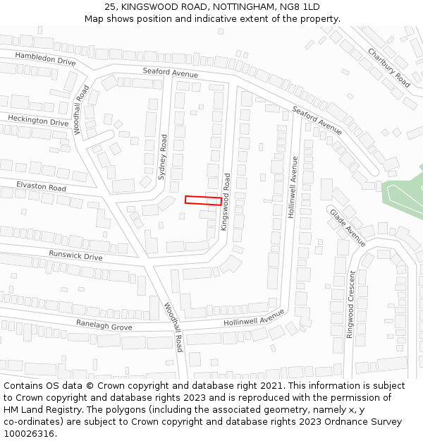 25, KINGSWOOD ROAD, NOTTINGHAM, NG8 1LD: Location map and indicative extent of plot