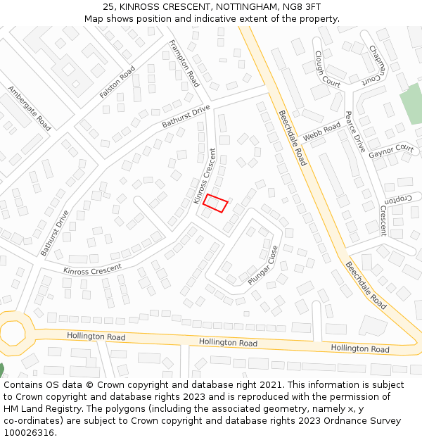 25, KINROSS CRESCENT, NOTTINGHAM, NG8 3FT: Location map and indicative extent of plot