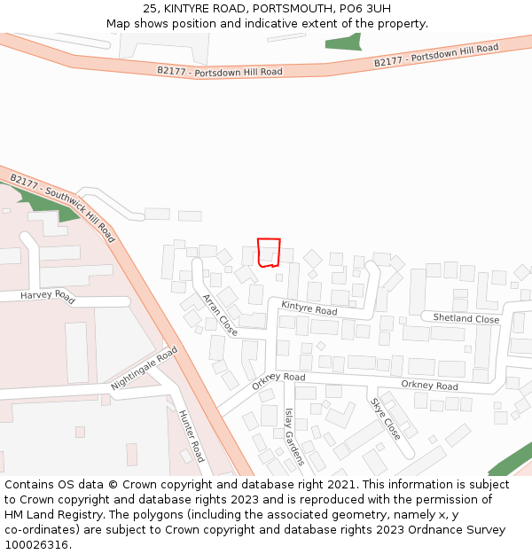 25, KINTYRE ROAD, PORTSMOUTH, PO6 3UH: Location map and indicative extent of plot