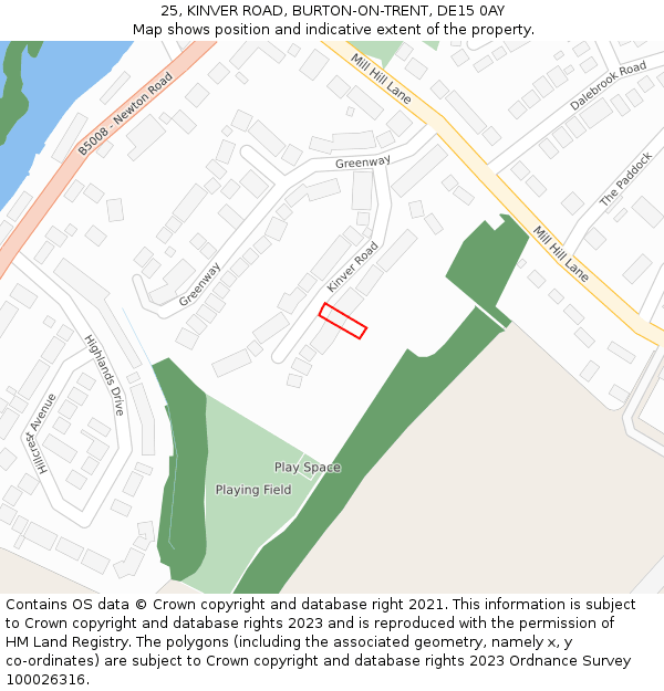 25, KINVER ROAD, BURTON-ON-TRENT, DE15 0AY: Location map and indicative extent of plot
