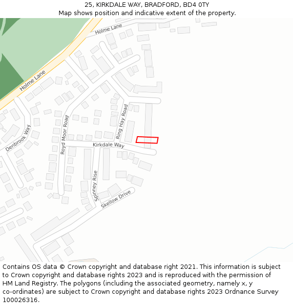 25, KIRKDALE WAY, BRADFORD, BD4 0TY: Location map and indicative extent of plot