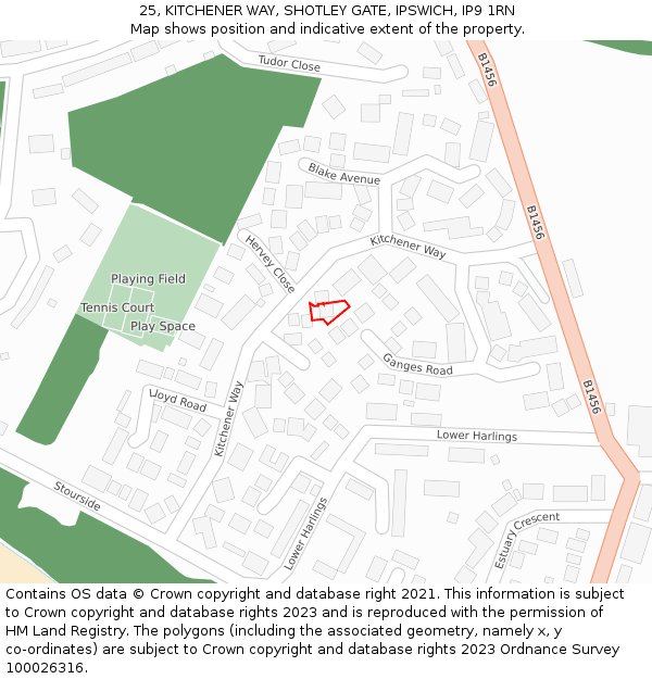 25, KITCHENER WAY, SHOTLEY GATE, IPSWICH, IP9 1RN: Location map and indicative extent of plot