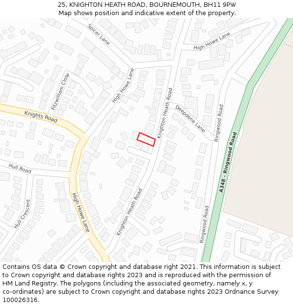 25, KNIGHTON HEATH ROAD, BOURNEMOUTH, BH11 9PW: Location map and indicative extent of plot