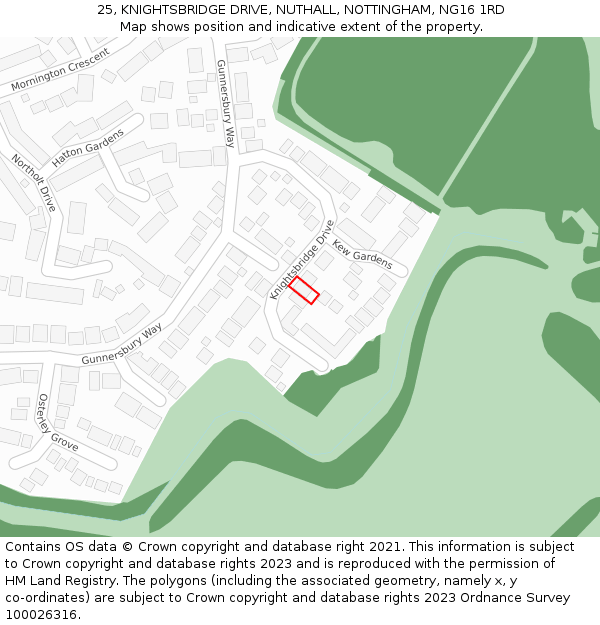 25, KNIGHTSBRIDGE DRIVE, NUTHALL, NOTTINGHAM, NG16 1RD: Location map and indicative extent of plot