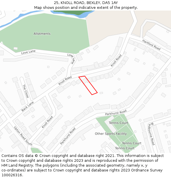 25, KNOLL ROAD, BEXLEY, DA5 1AY: Location map and indicative extent of plot