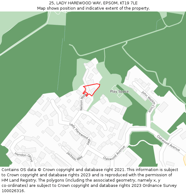 25, LADY HAREWOOD WAY, EPSOM, KT19 7LE: Location map and indicative extent of plot