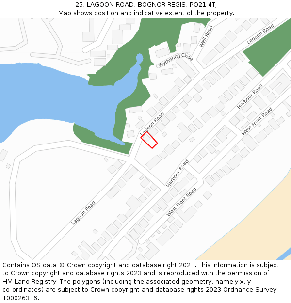 25, LAGOON ROAD, BOGNOR REGIS, PO21 4TJ: Location map and indicative extent of plot