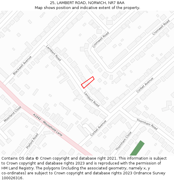 25, LAMBERT ROAD, NORWICH, NR7 8AA: Location map and indicative extent of plot