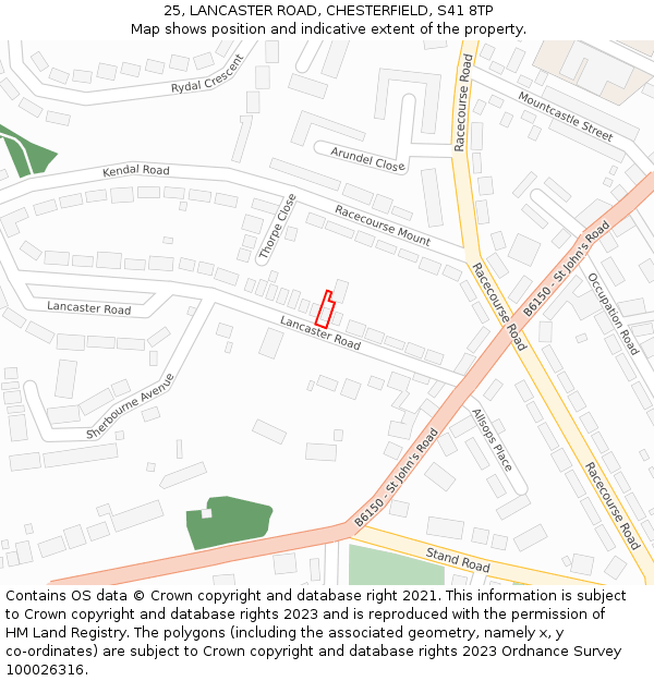 25, LANCASTER ROAD, CHESTERFIELD, S41 8TP: Location map and indicative extent of plot