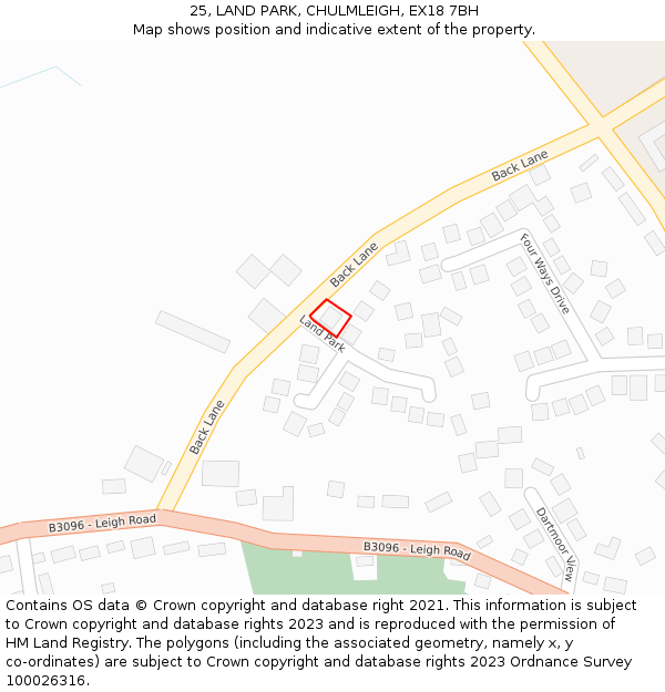 25, LAND PARK, CHULMLEIGH, EX18 7BH: Location map and indicative extent of plot