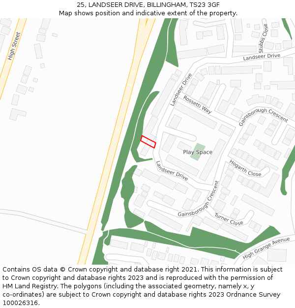 25, LANDSEER DRIVE, BILLINGHAM, TS23 3GF: Location map and indicative extent of plot