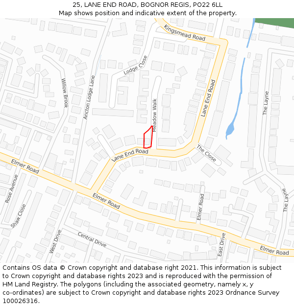 25, LANE END ROAD, BOGNOR REGIS, PO22 6LL: Location map and indicative extent of plot