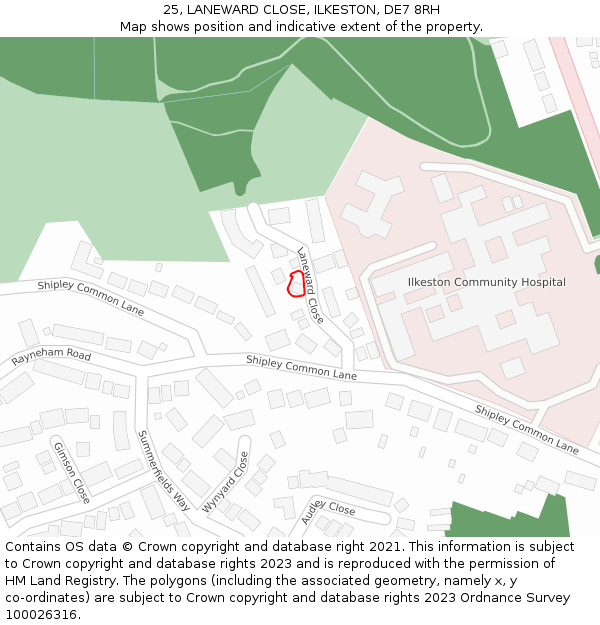 25, LANEWARD CLOSE, ILKESTON, DE7 8RH: Location map and indicative extent of plot