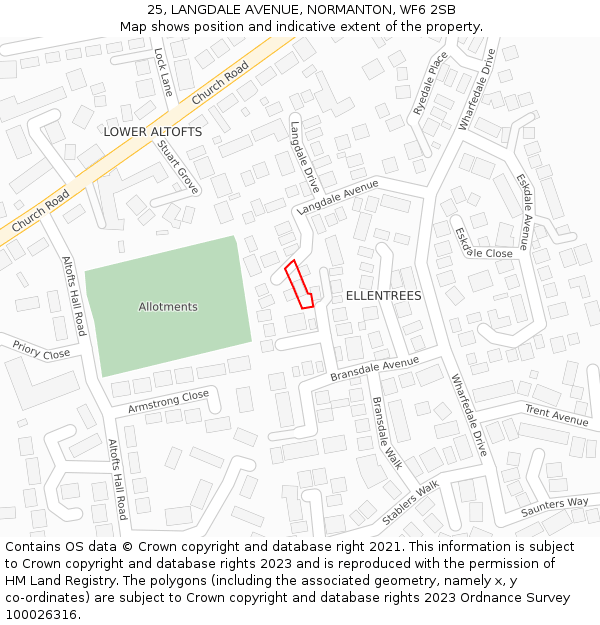 25, LANGDALE AVENUE, NORMANTON, WF6 2SB: Location map and indicative extent of plot