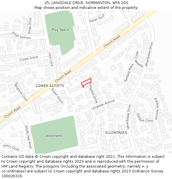 25, LANGDALE DRIVE, NORMANTON, WF6 2SS: Location map and indicative extent of plot