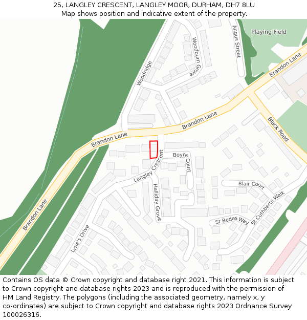 25, LANGLEY CRESCENT, LANGLEY MOOR, DURHAM, DH7 8LU: Location map and indicative extent of plot
