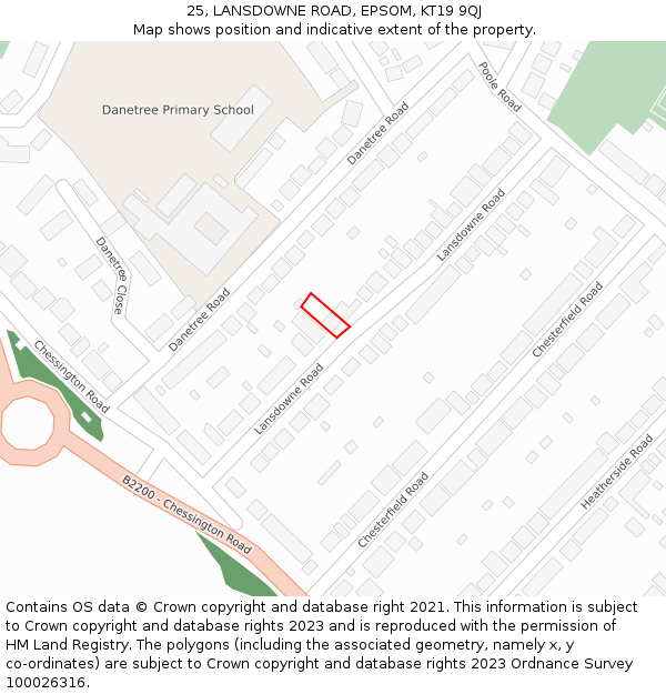 25, LANSDOWNE ROAD, EPSOM, KT19 9QJ: Location map and indicative extent of plot